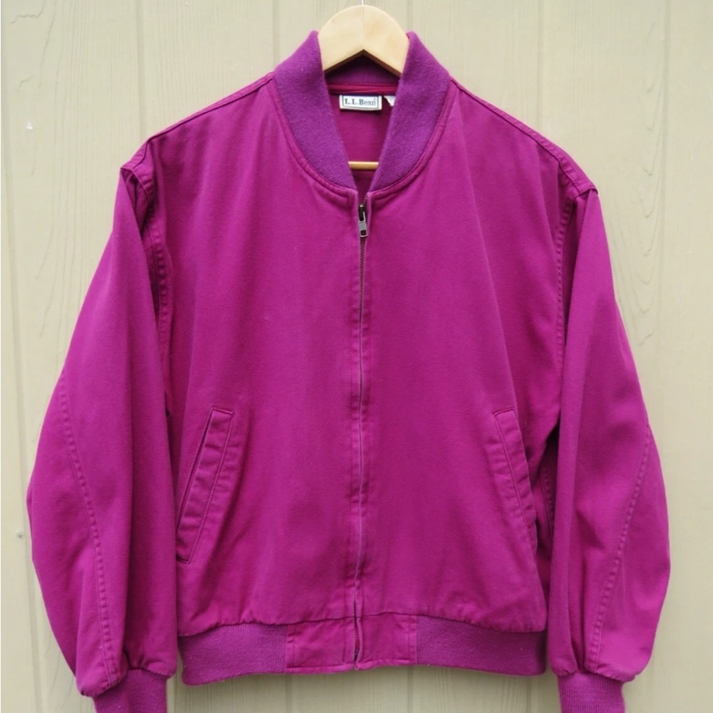1980's Vintage L.L.Bean Women's S 100% Cotton Zip Bomber Jacket Magenta Pink
